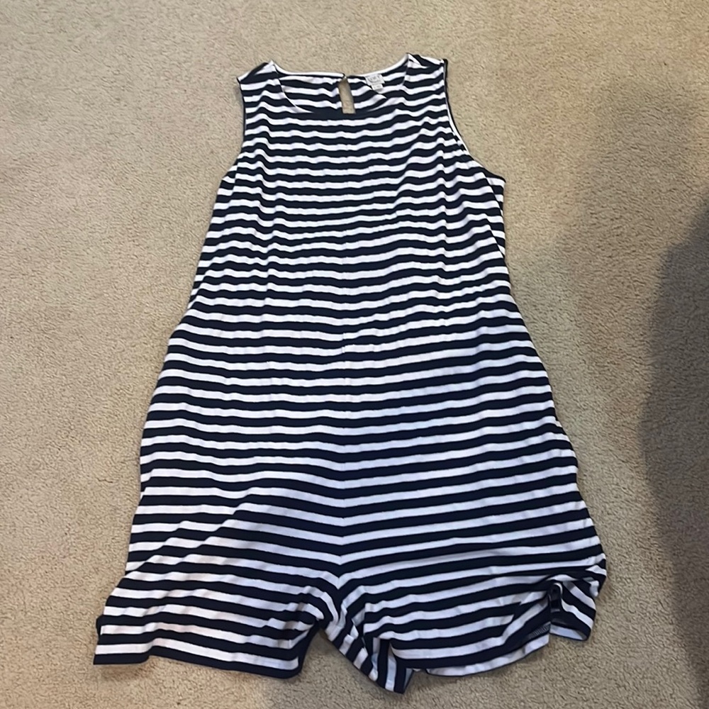 Loft Beach Navy Blue and White Striped Romper